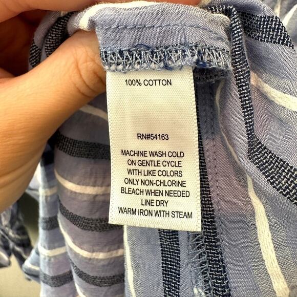 MARC NEW YORK | Andrew Marc Blue White Striped Cotton Blouse Top V-Neck | Large - Picture 6 of 6